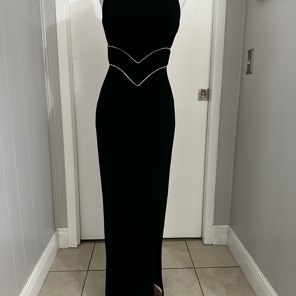 Dave & Johnny Strapless Black Gown with Silver Accents